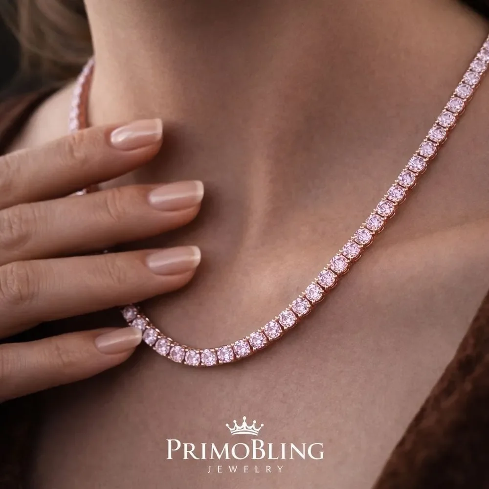 Pink Lab Diamond Tennis Necklace